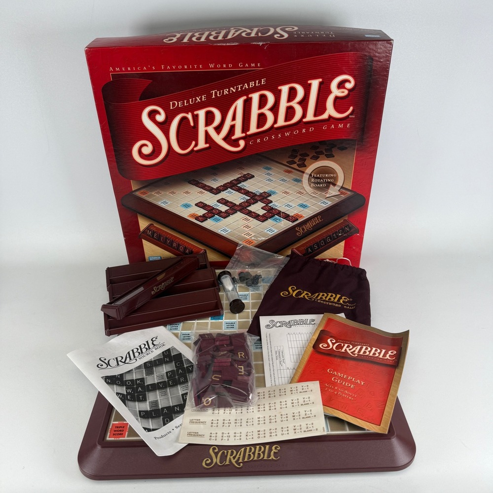 Parker Brothers Scrabble Deluxe Turntable Edition Board Game 04034 Wood Tiles